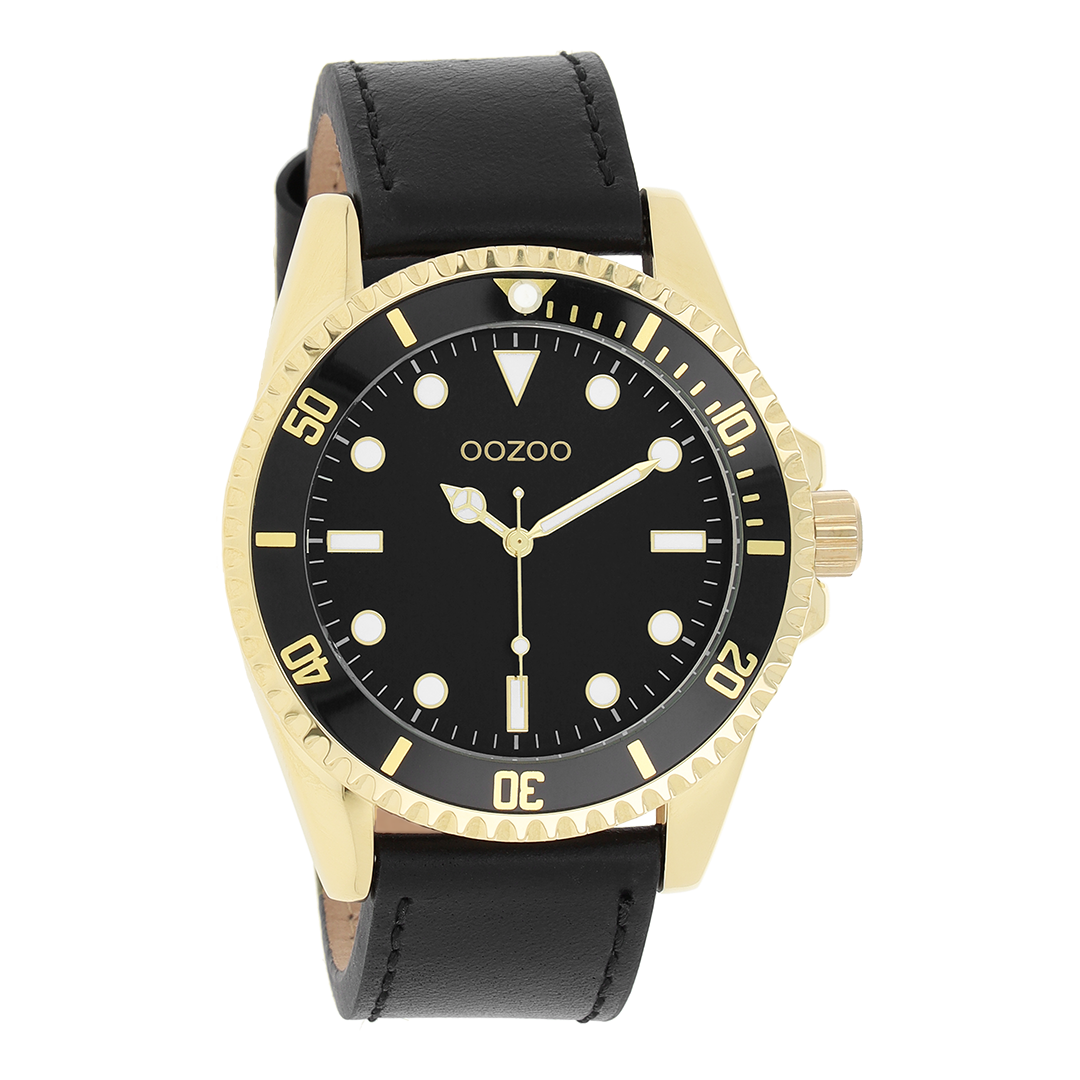 Colorato d'oro OOZOO Guarda con cinturino in pelle nera - C11115