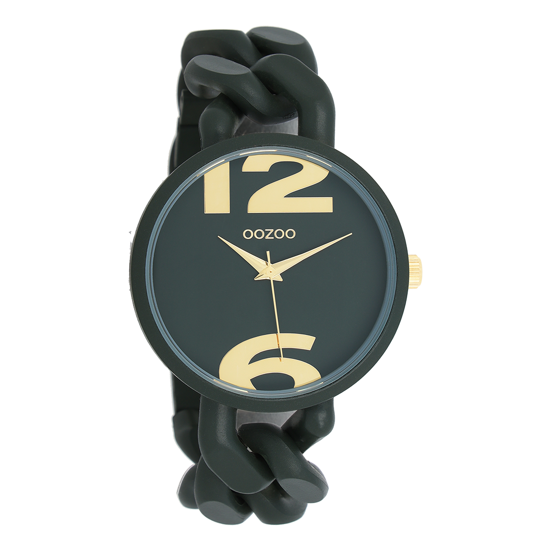 Forest green OOZOO watch with forest green chunky chain bracelet C11269
