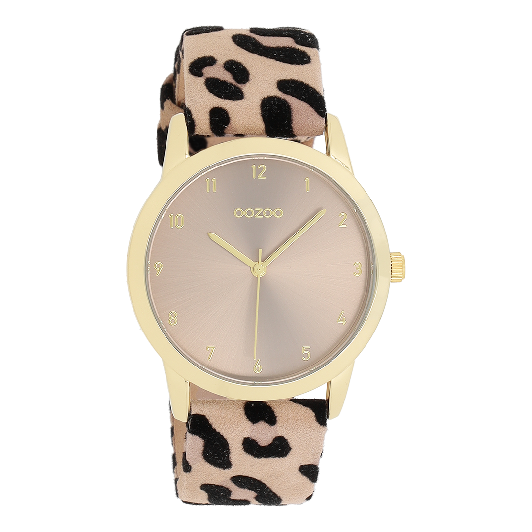 OOZOO Timepieces C11372 gold coloured watch brown strap