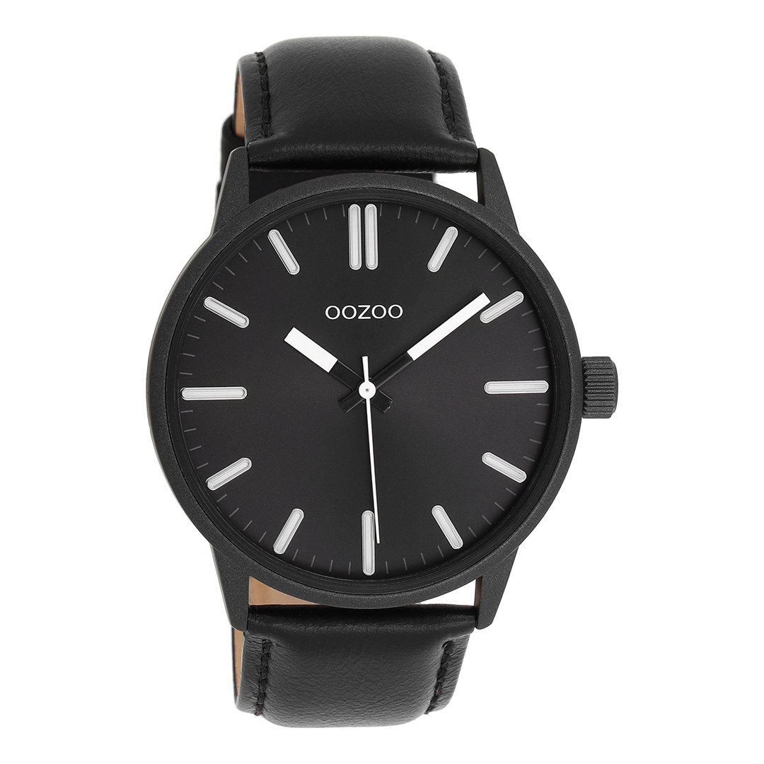 Black OOZOO watch with black leather strap C11404