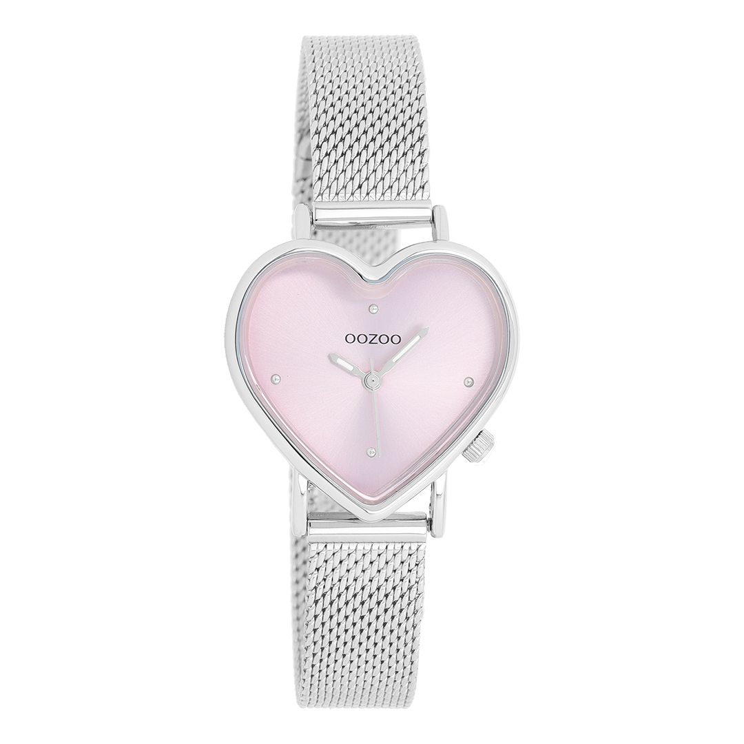 Zilverkleurige OOZOO horloge met metalen mesh armband - C11414