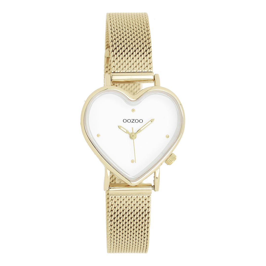 Goudkleurige OOZOO horloge met metalen mesh armband - C11415
