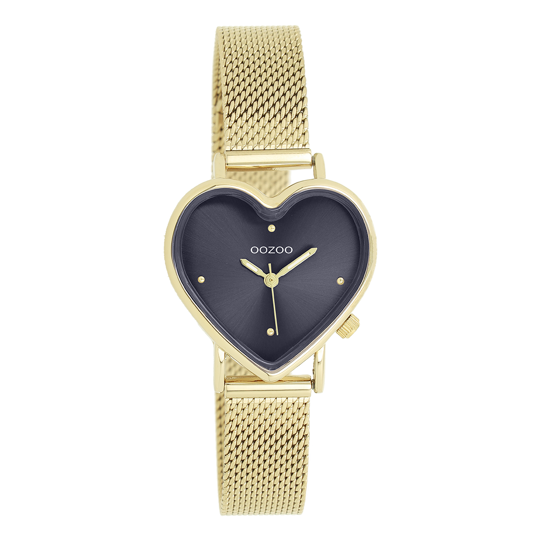 Goudkleurige OOZOO horloge met metalen mesh armband - C11446