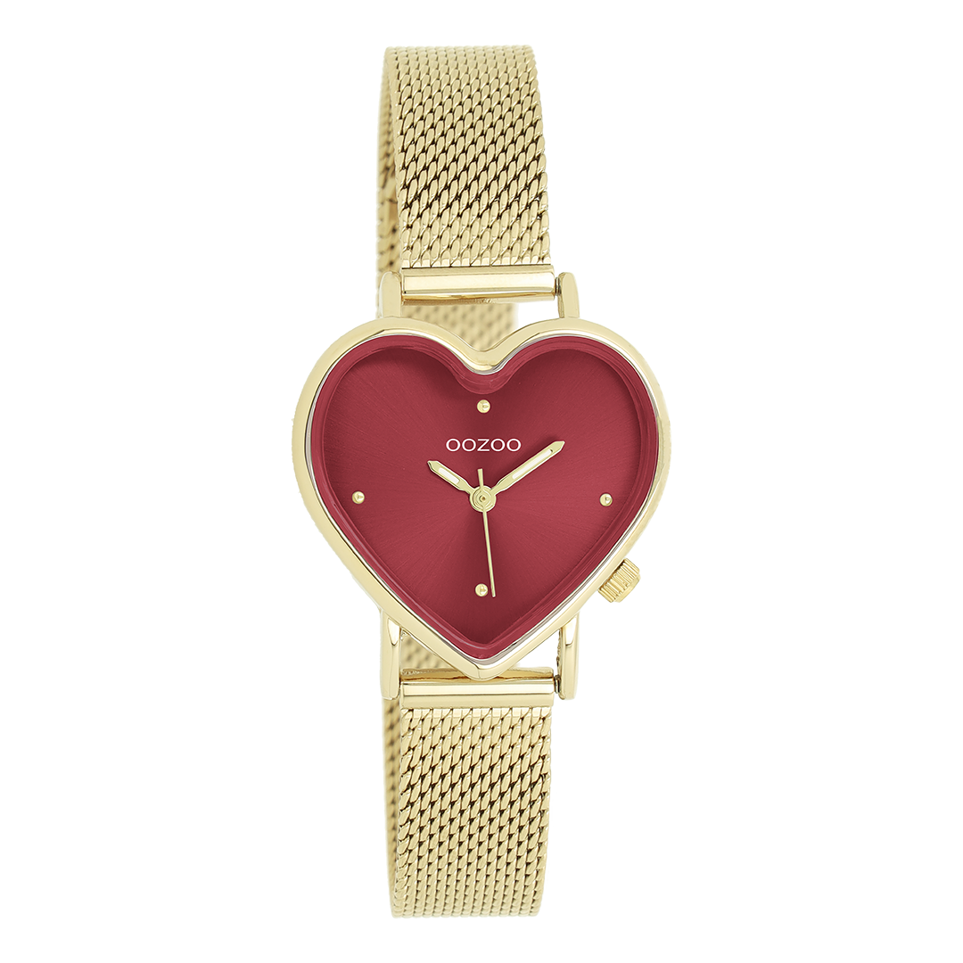 Goudkleurige OOZOO horloge met metalen mesh armband - C11453