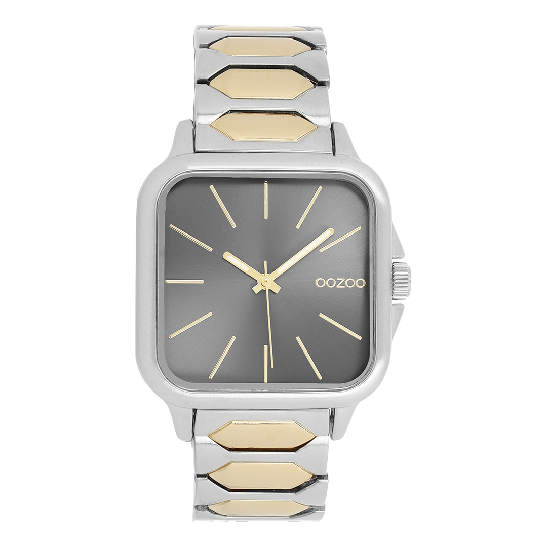Zilverkleurige OOZOO horloge met zilverkleurig/gouden roestvrijstalen armband - C11604