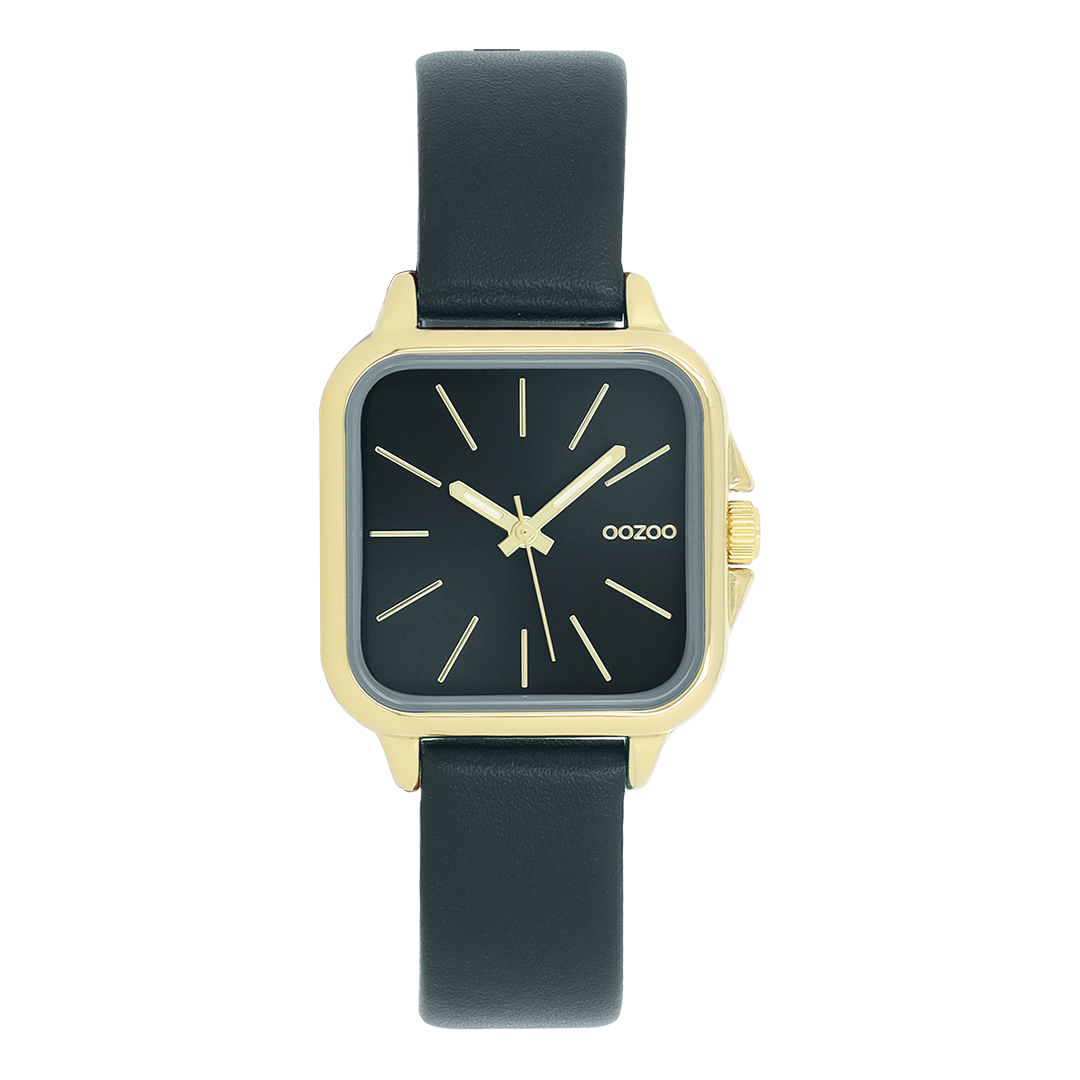 Gold coloured OOZOO watch with dark green leather strap - C11614