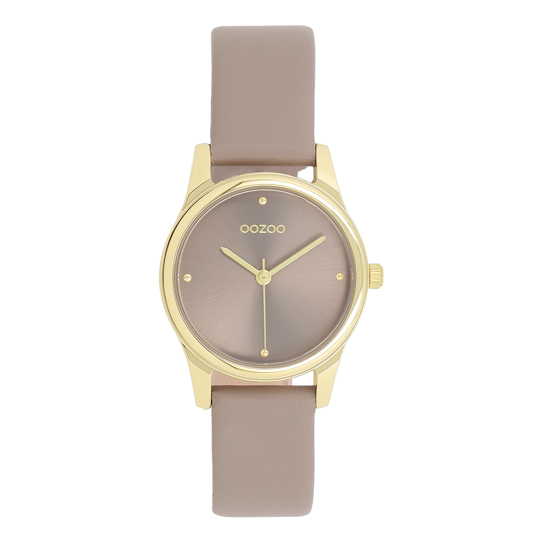 Goudkleurige OOZOO horloge met taupe leren band - C11625