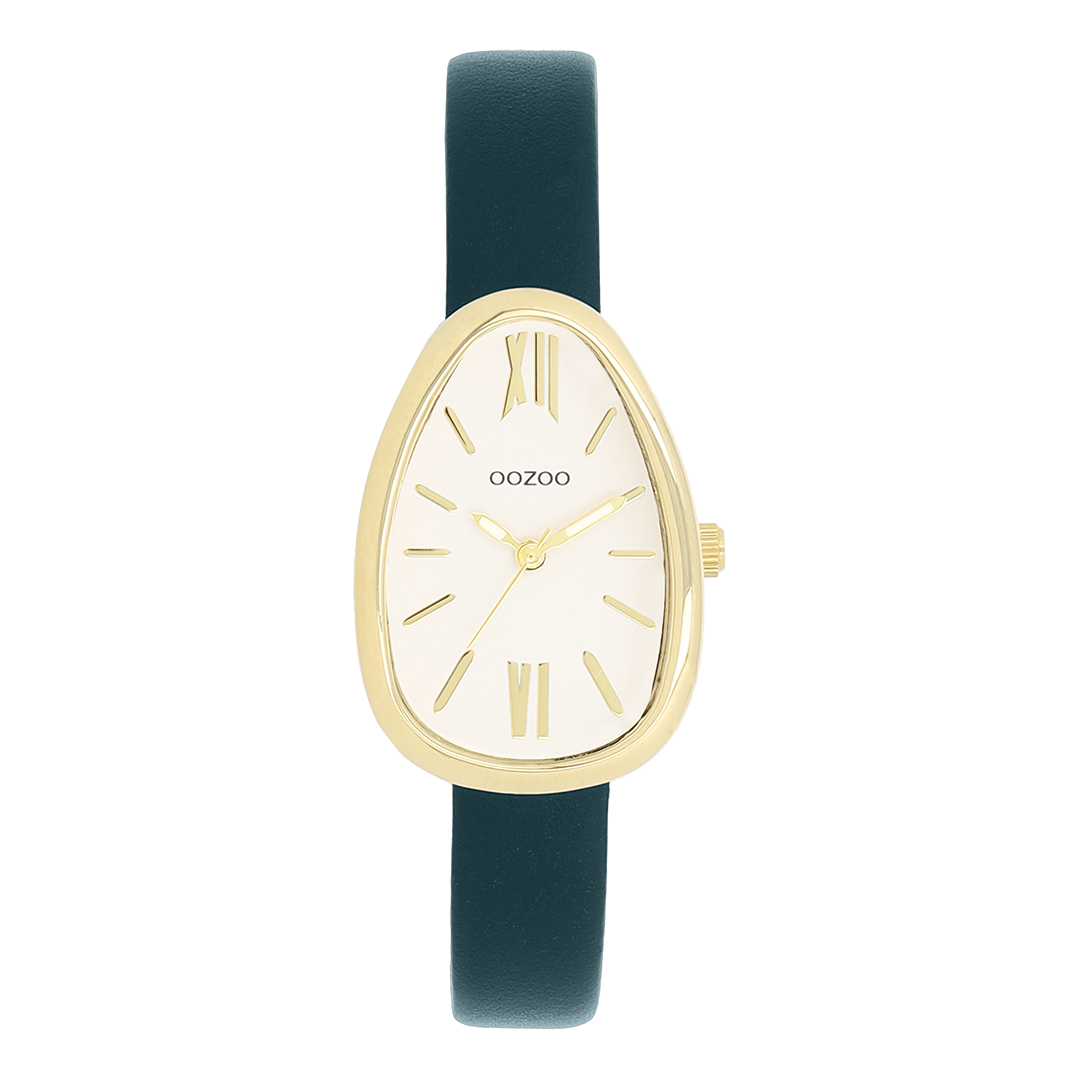 Gold coloured OOZOO watch with dark green leather strap - C11636