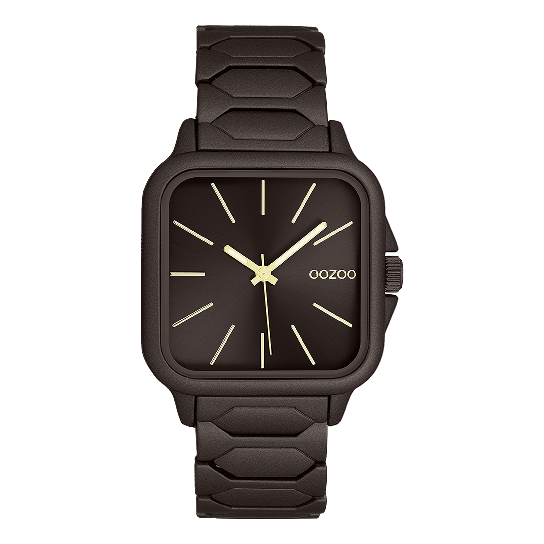 Donker bruine OOZOO horloge met roestvrijstalen armband - C11664