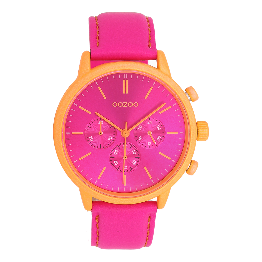 Fluo orange OOZOO watch with fluo pink leather strap - C11710