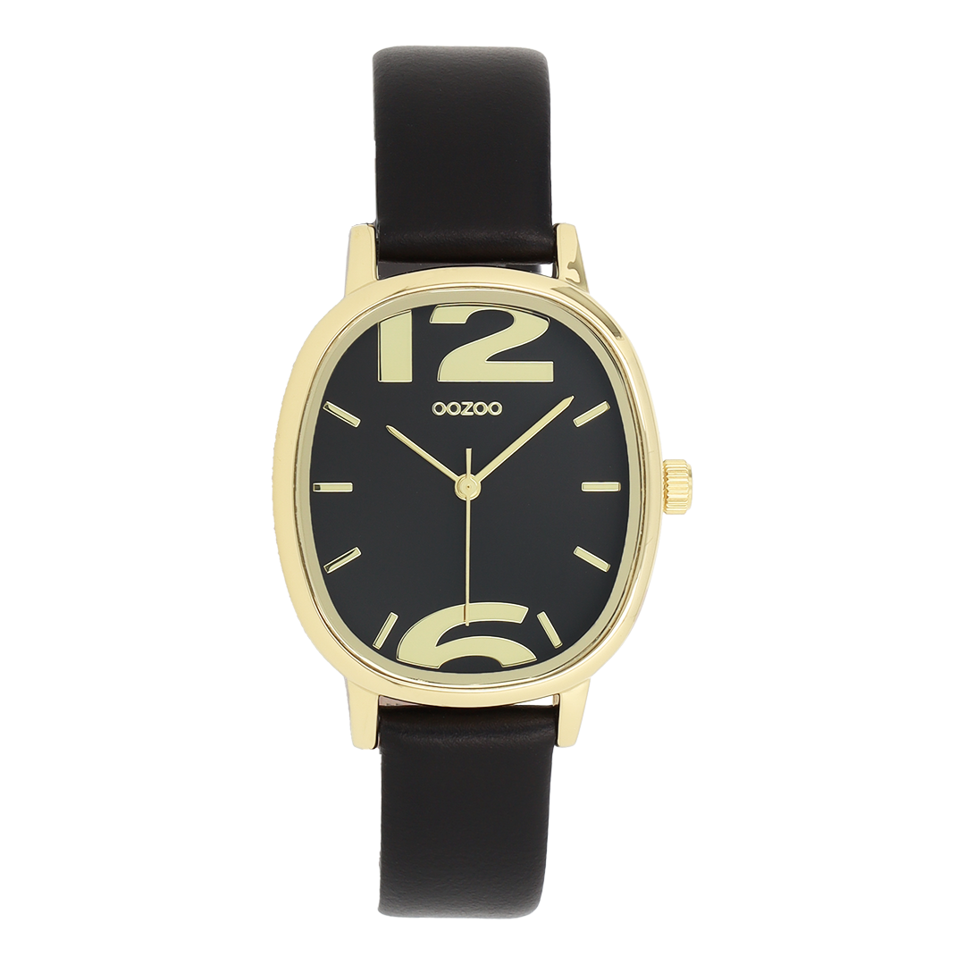 Gold coloured OOZOO watch with black leather strap - C11724