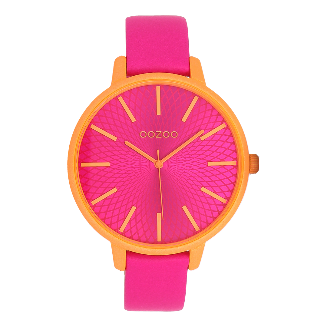 Fluo orange OOZOO watch with fluo pink leather strap - C11737