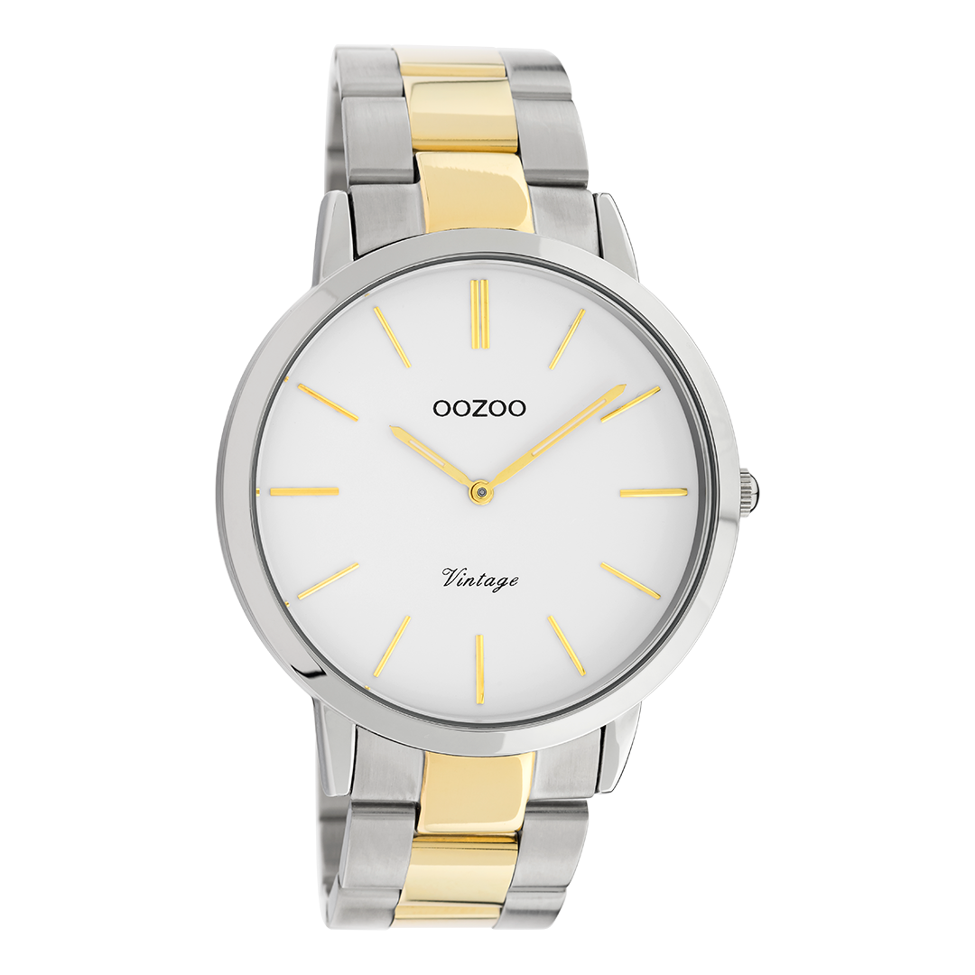 Zilverkleurige OOZOO horloge met zilver/goudkleurige roestvrijstalen armband - C20101