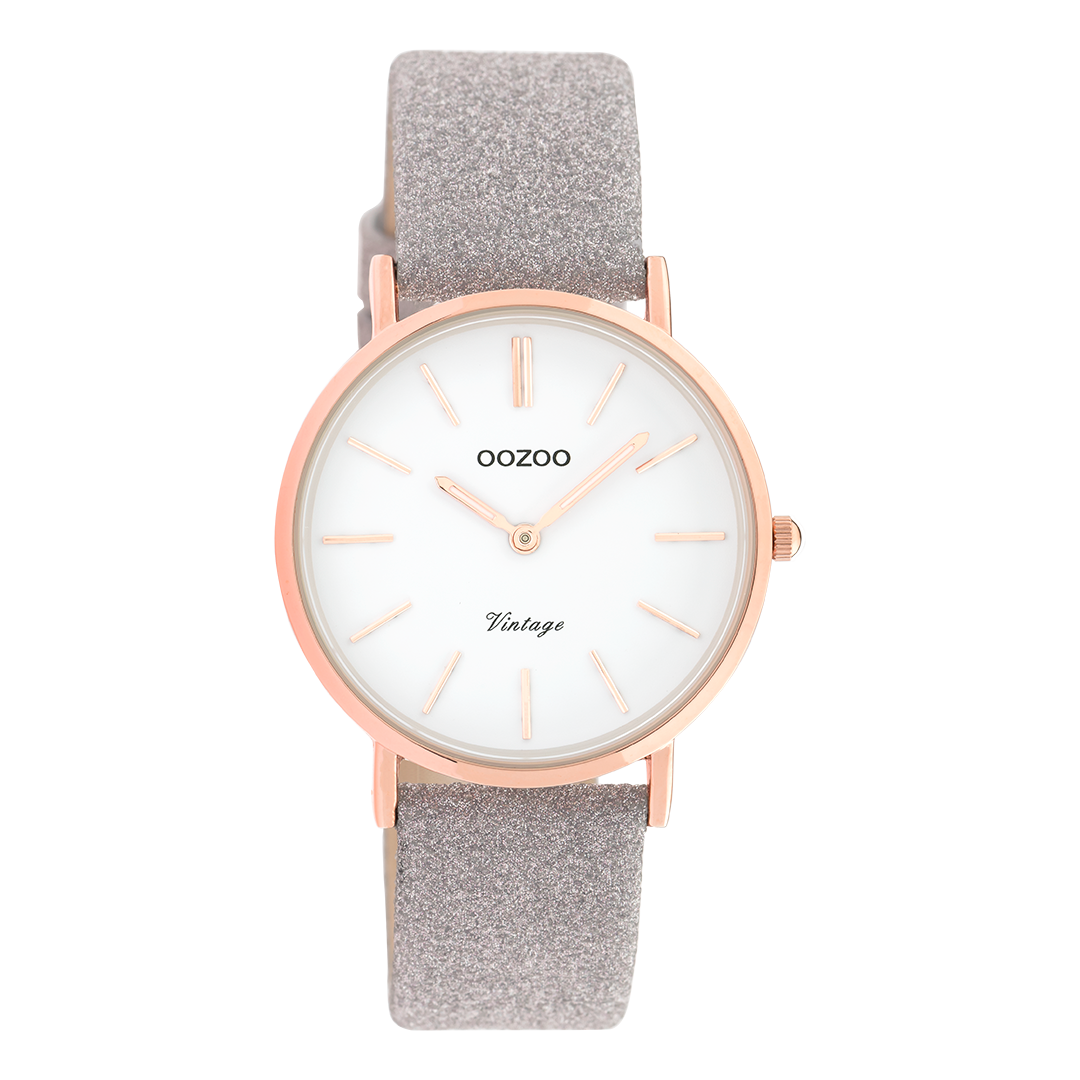 Rosé goudkleurige OOZOO horloge met taupe leren band - C20158