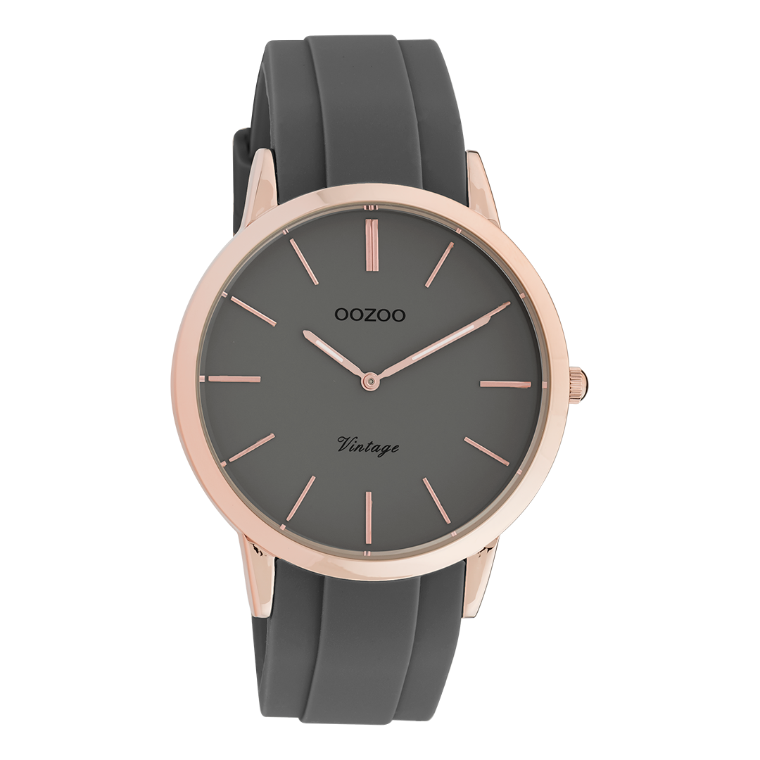 Rosé goudkleurige OOZOO horloge met donker grijze rubber band - C20172
