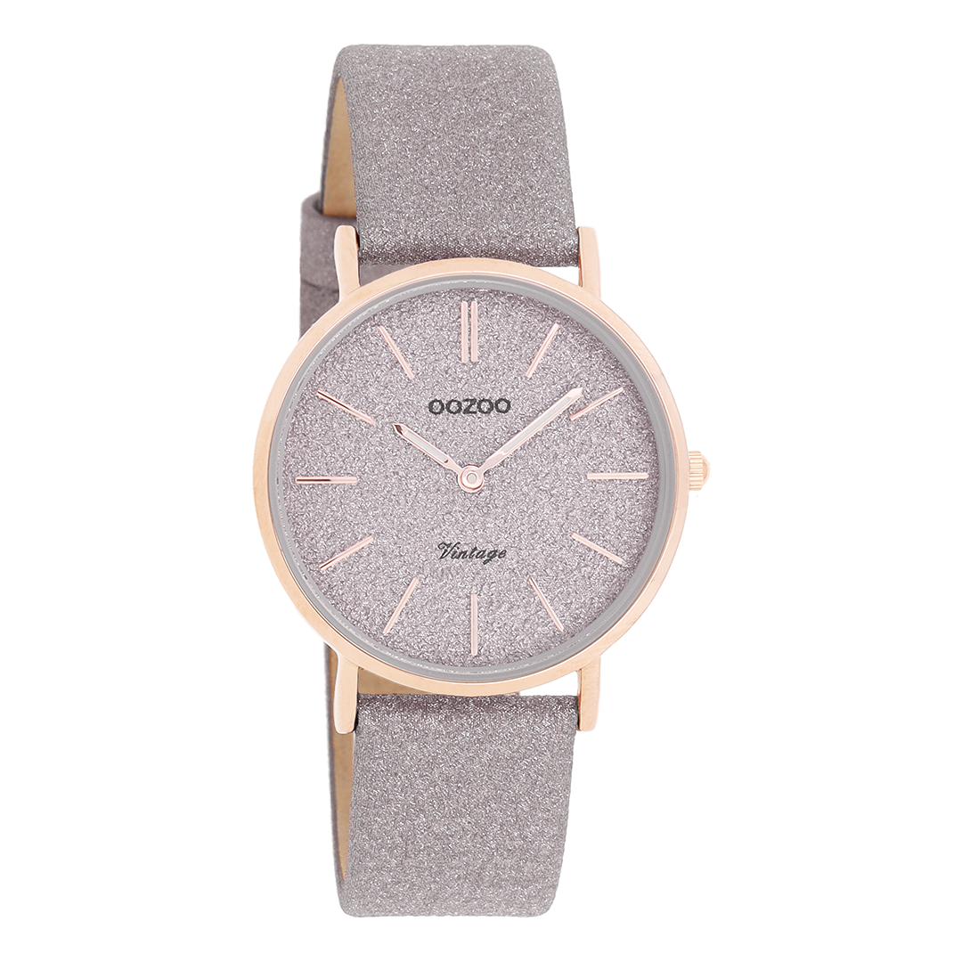 Rosé goudkleurige OOZOO horloge met taupe leren band - C20202