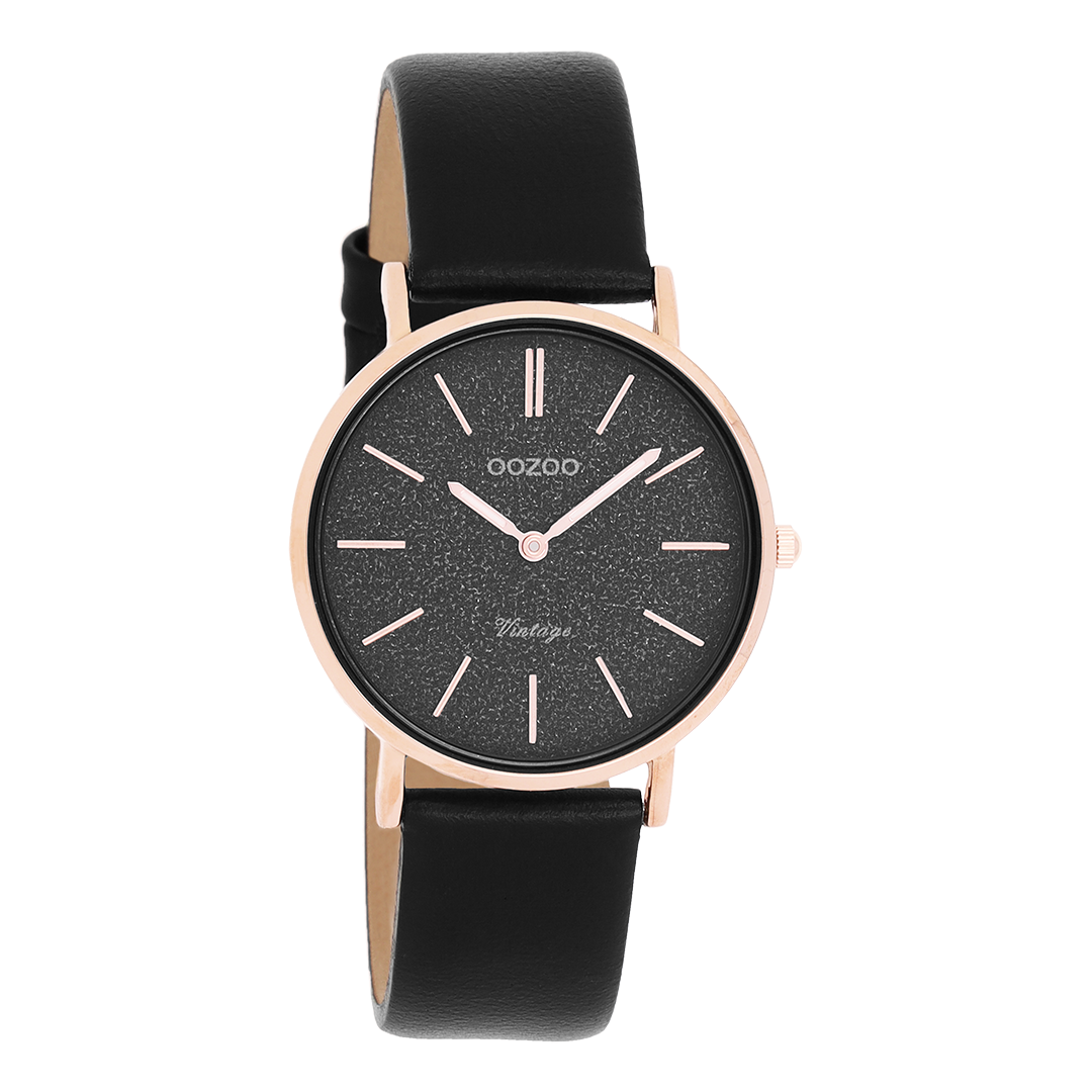 Rosé goudkleurige OOZOO horloge met zwarte leren band - C20209