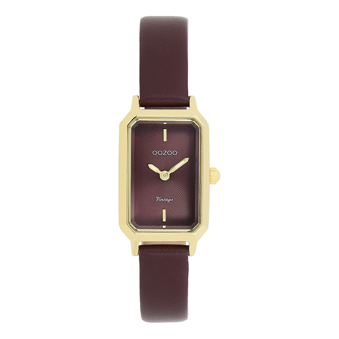 OOZOO Montre en couleur or avec bracelet en cuir en rouge figue - C20421