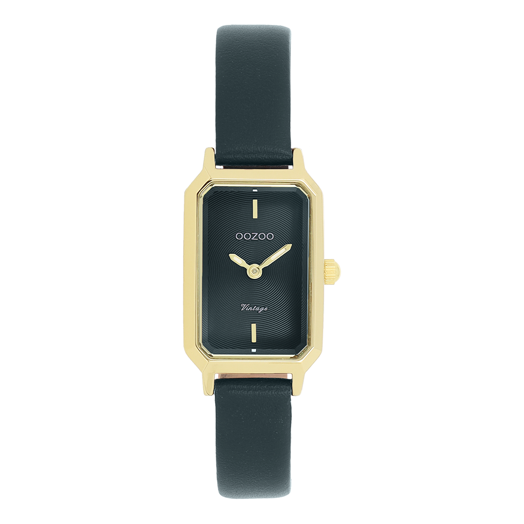 OOZOO Montre en couleur or avec bracelet en cuir en vert foncé - C20422