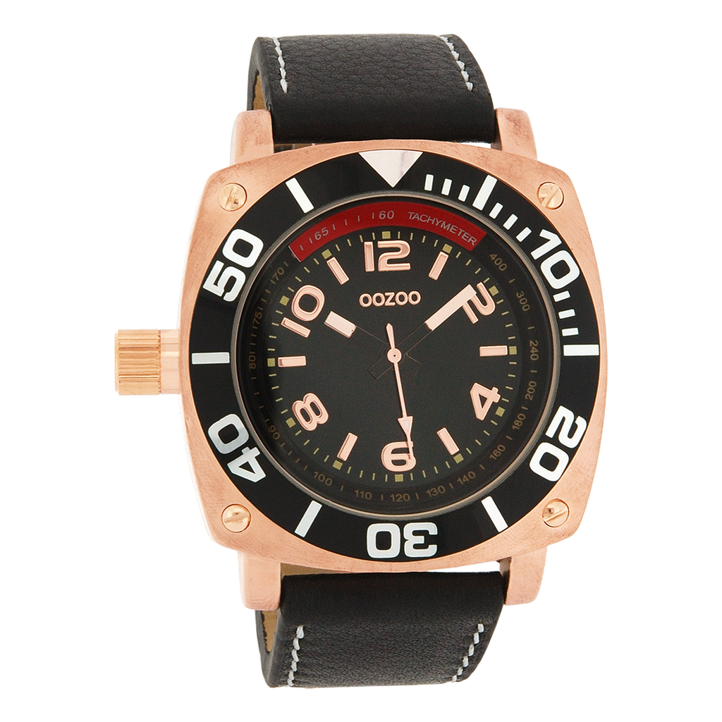 Rose gold coloured OOZOO watch with black leather strap - C2282