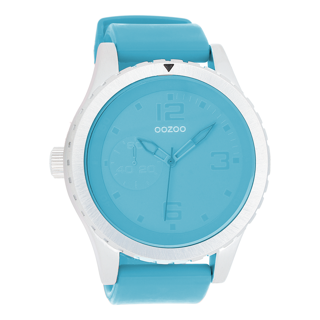 Zilverkleurige OOZOO horloge met blauwe rubber band - C3671