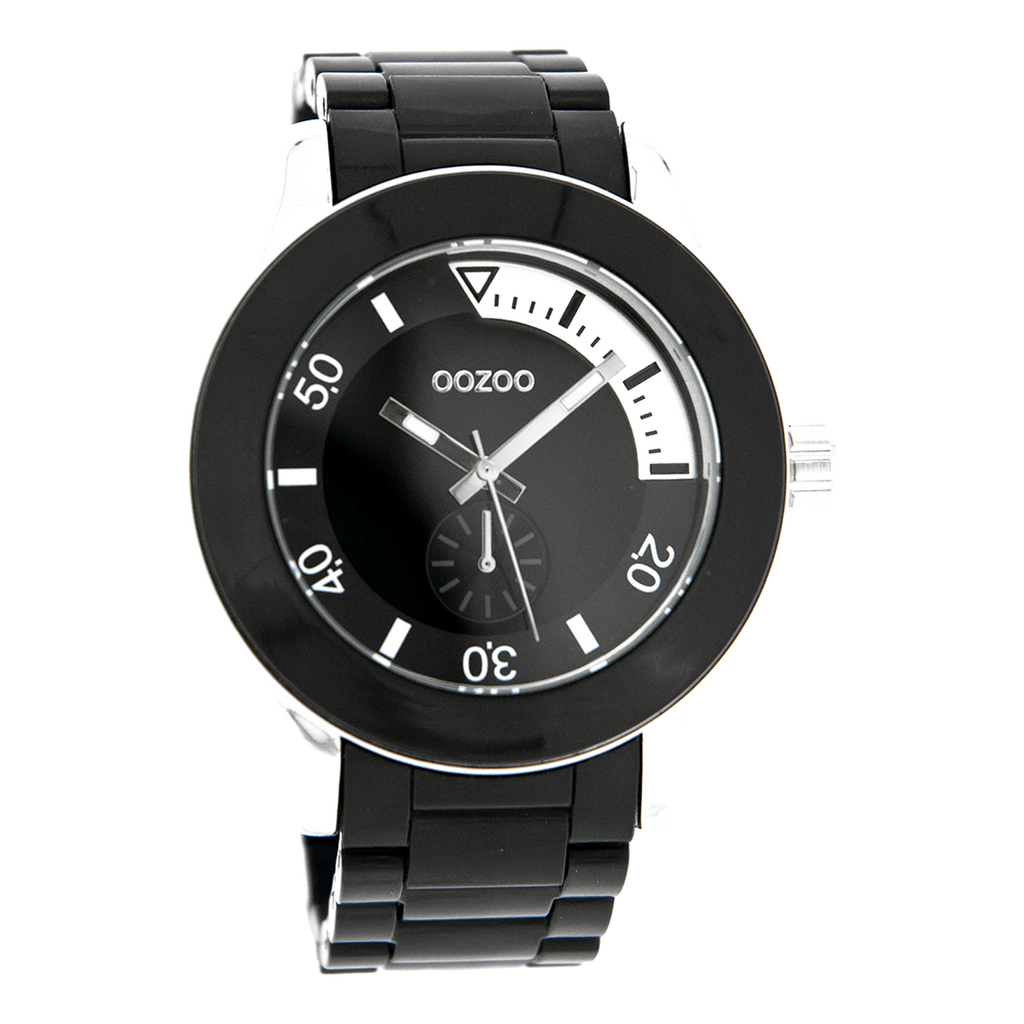 Silver coloured OOZOO watch with black plastic watch strap - C4259