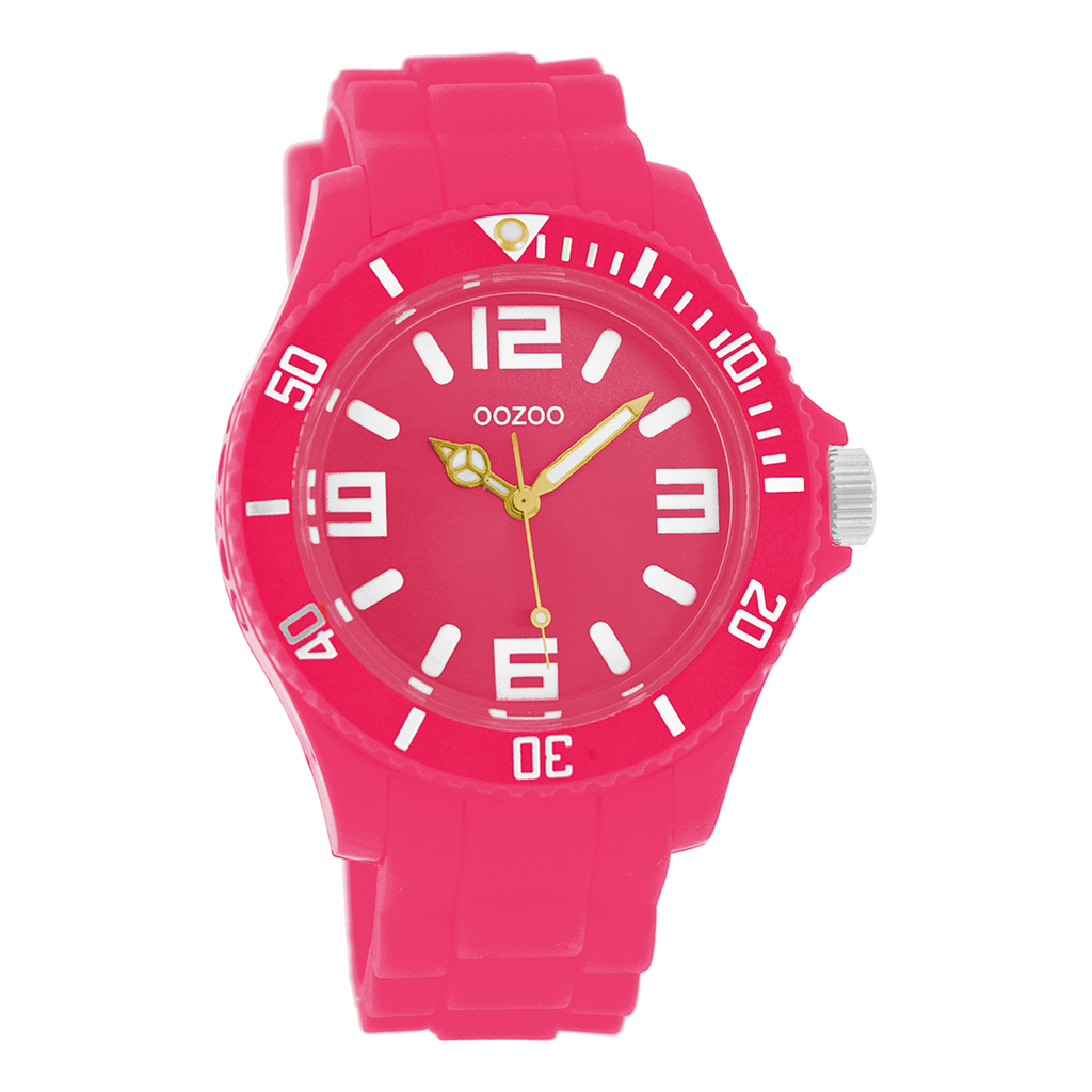 Fluo roze OOZOO horloge met rubber band - C4282