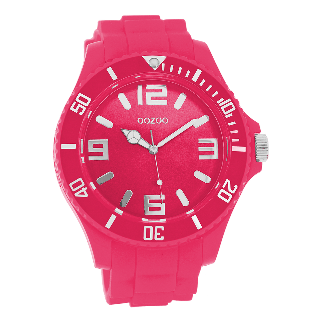 Fluo roze OOZOO horloge met rubber band - C4334
