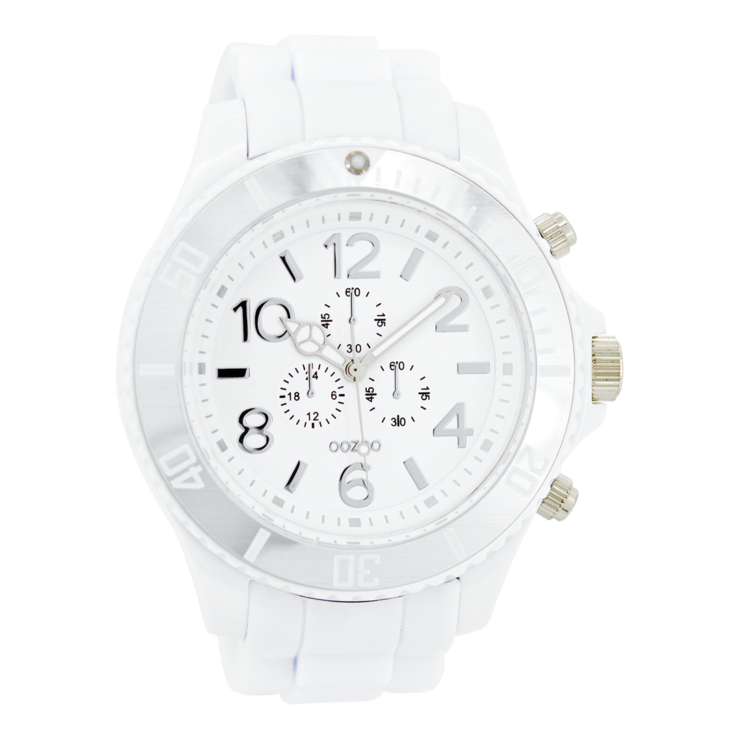 Zilverkleurige OOZOO horloge met witte rubber band - C4820
