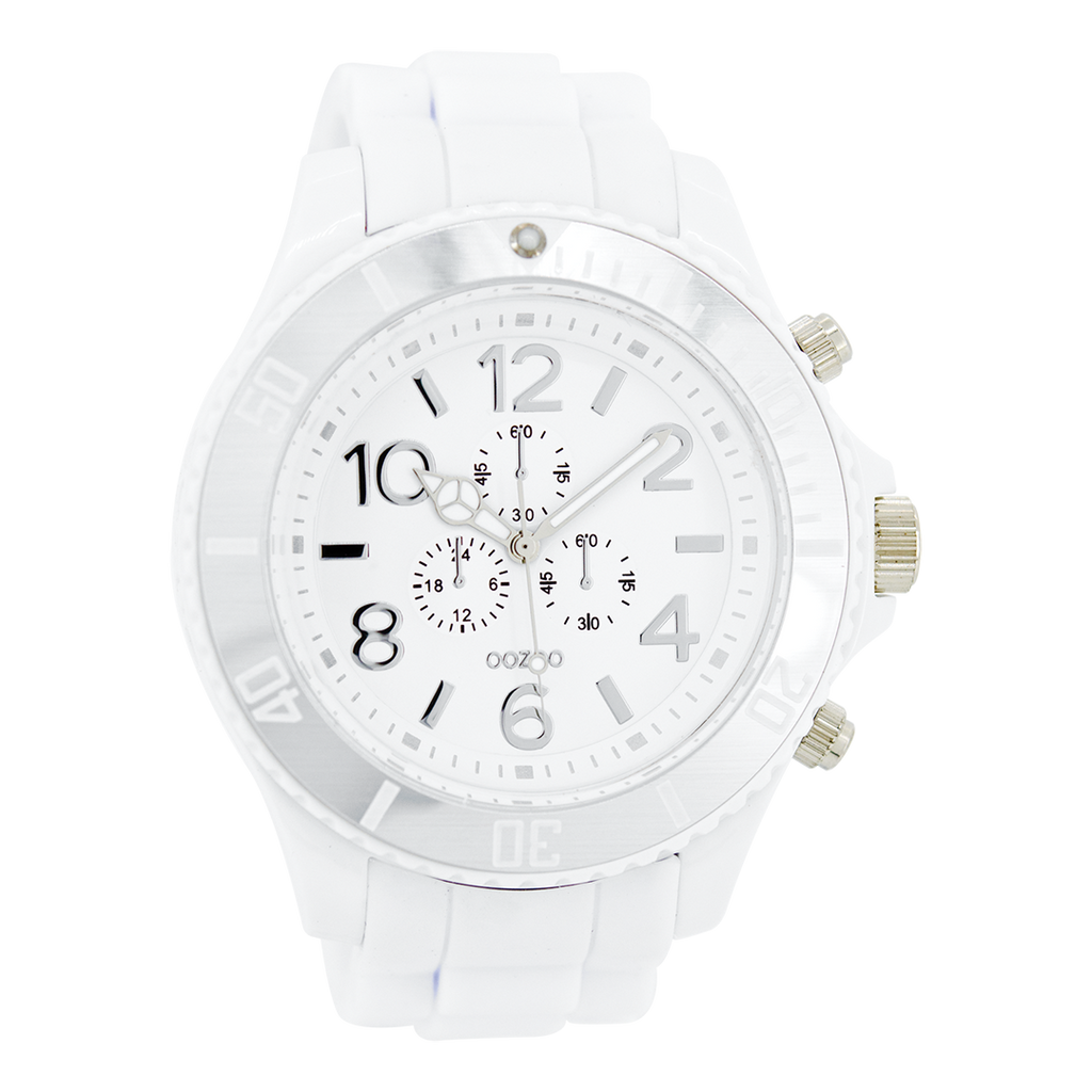 Zilverkleurige OOZOO horloge met witte rubber band - C4820