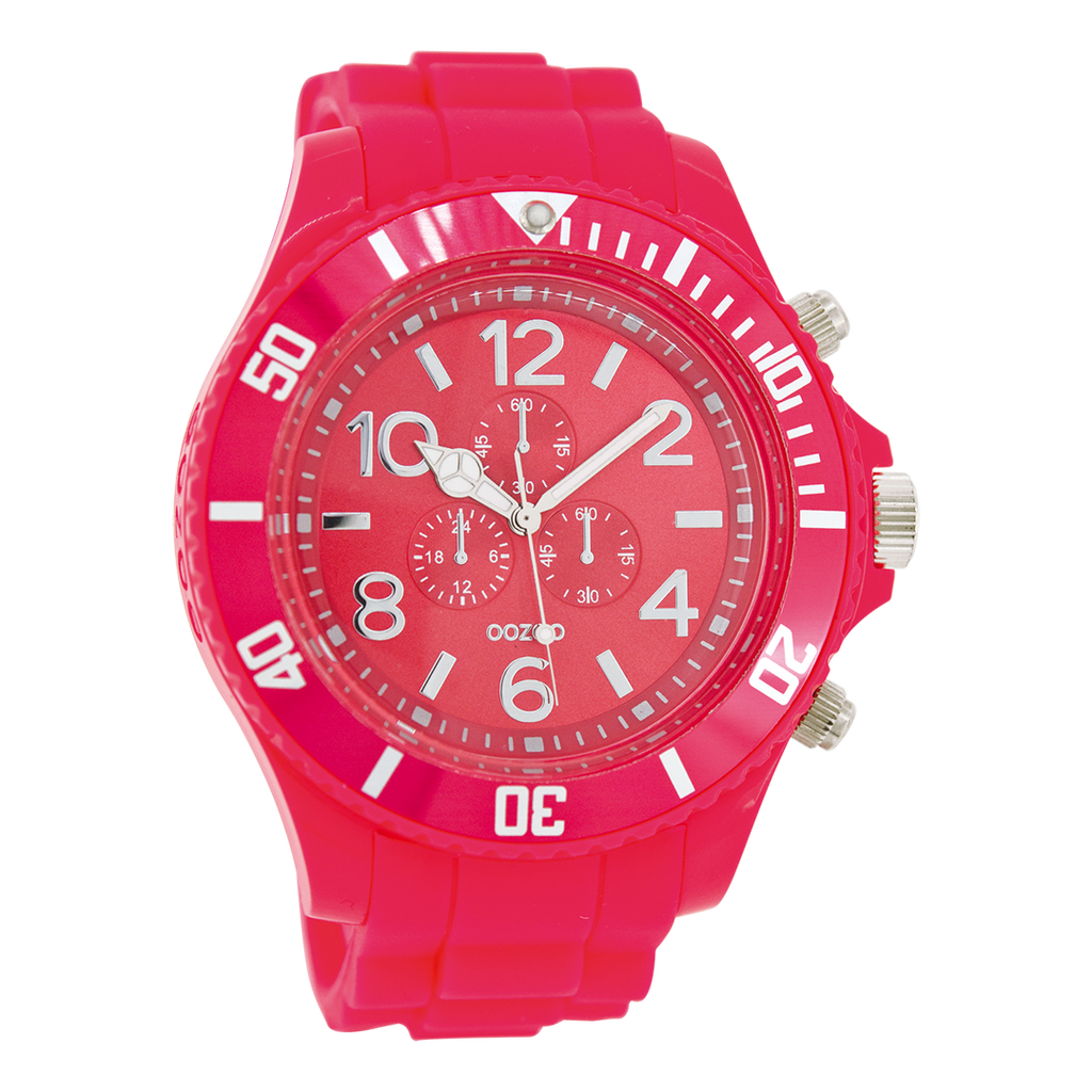 Fluo roze OOZOO horloge met rubber band - C4827