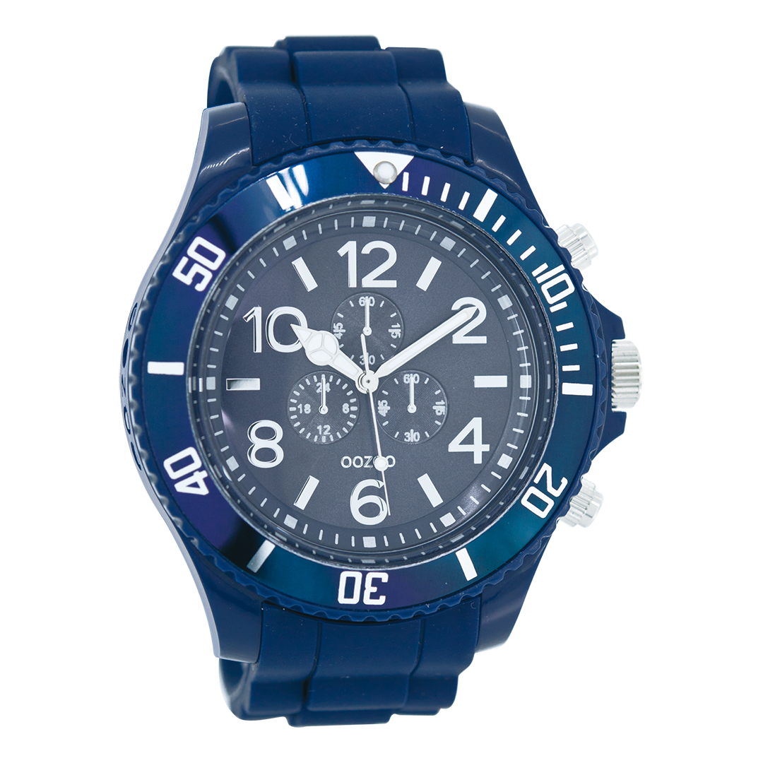 Donker blauwe OOZOO horloge met rubber band - C4828
