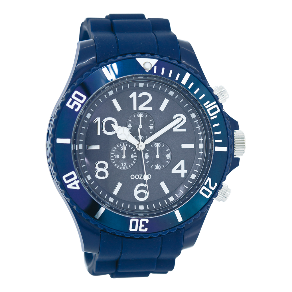 Donker blauwe OOZOO horloge met rubber band - C4828