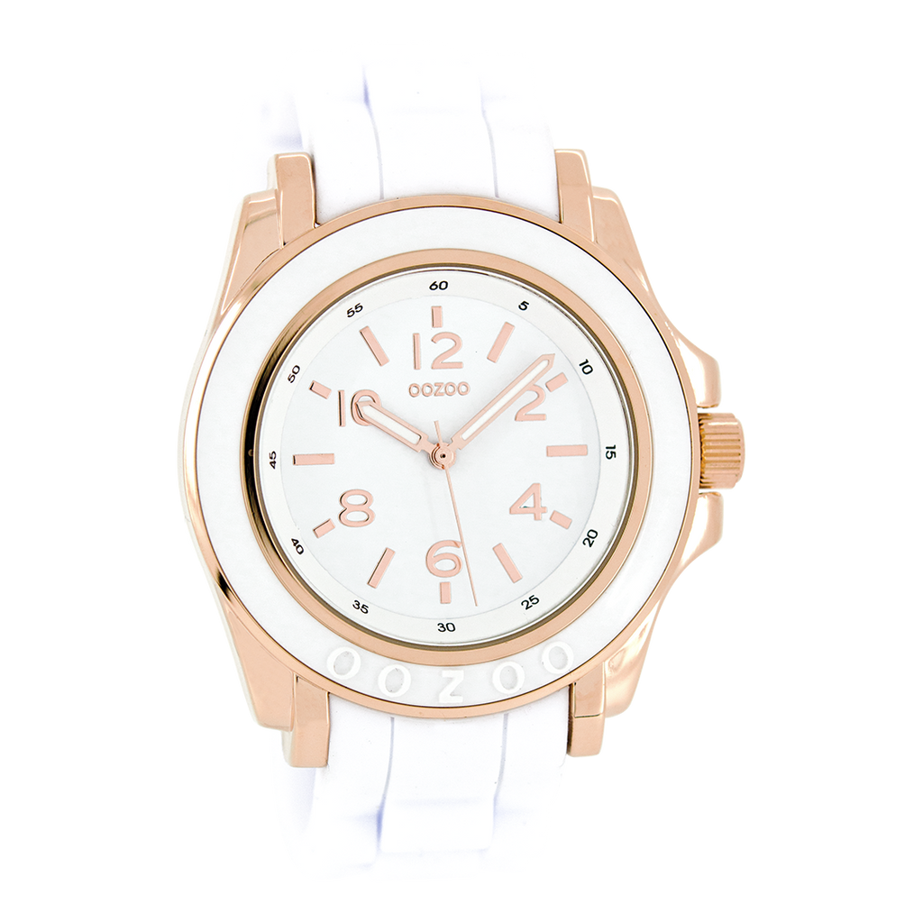 Rose gold coloured OOZOO watch with white rubber strap - C4916