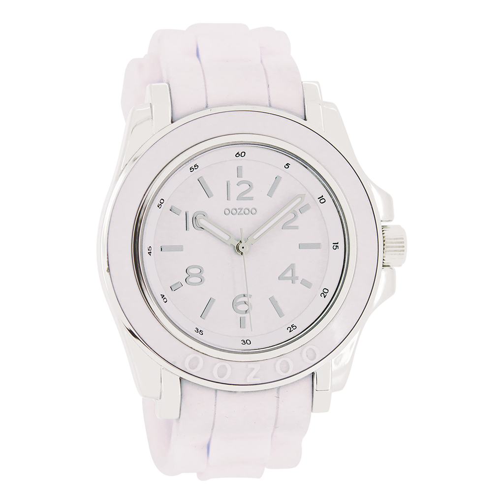 Silver coloured OOZOO watch with old pink rubber strap - C4917