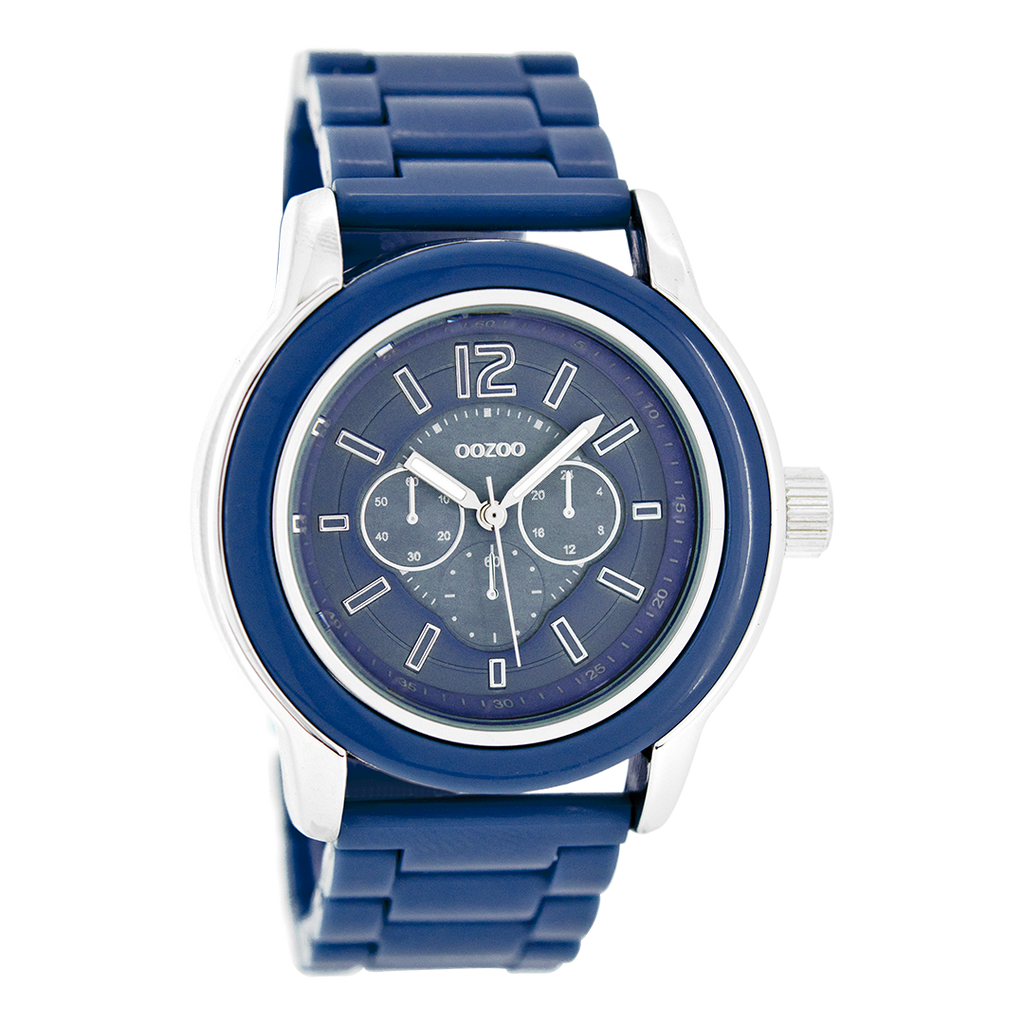Silver coloured OOZOO watch with blue plastic watch strap - C4942