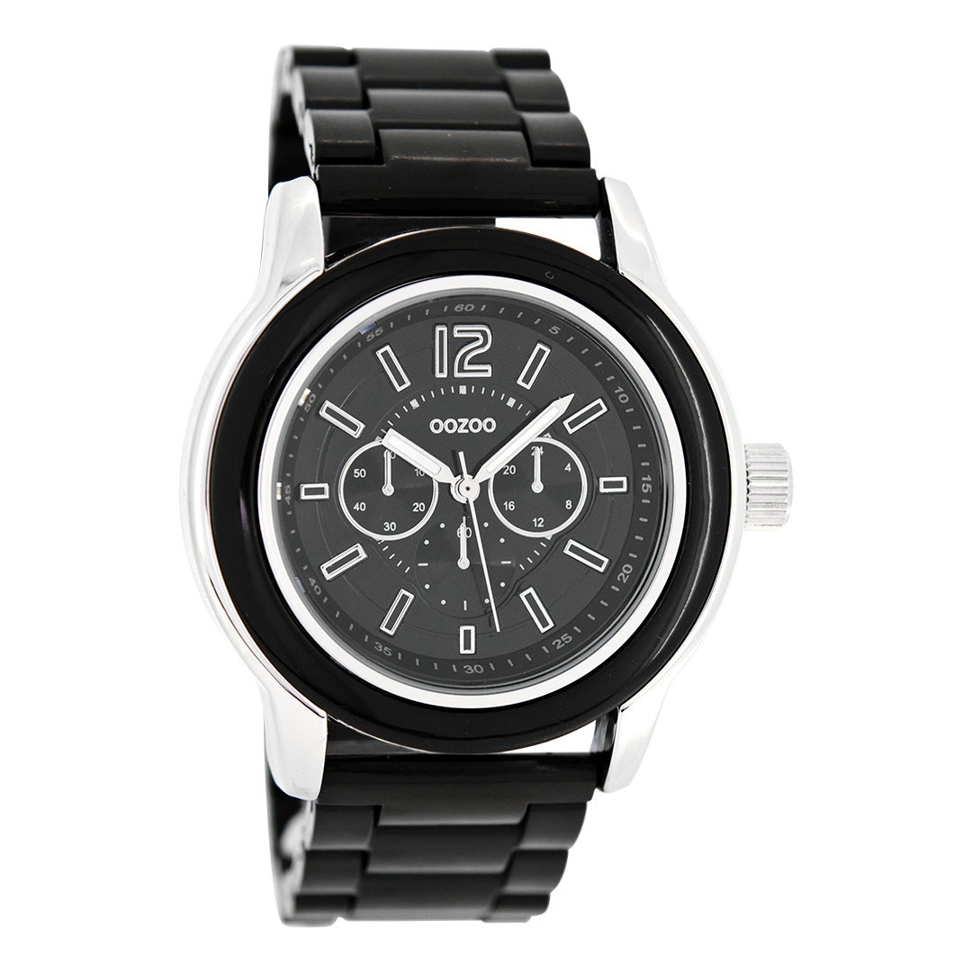 Silver coloured OOZOO watch with black plastic watch strap - C4944