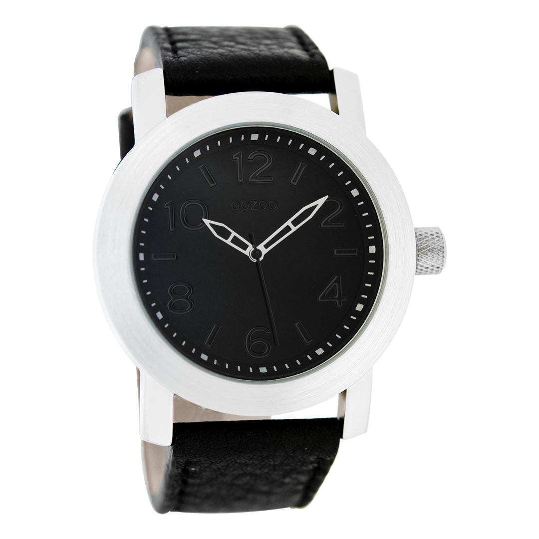 OOZOO Montre en couleur argent avec bracelet en cuir en noir - C5154