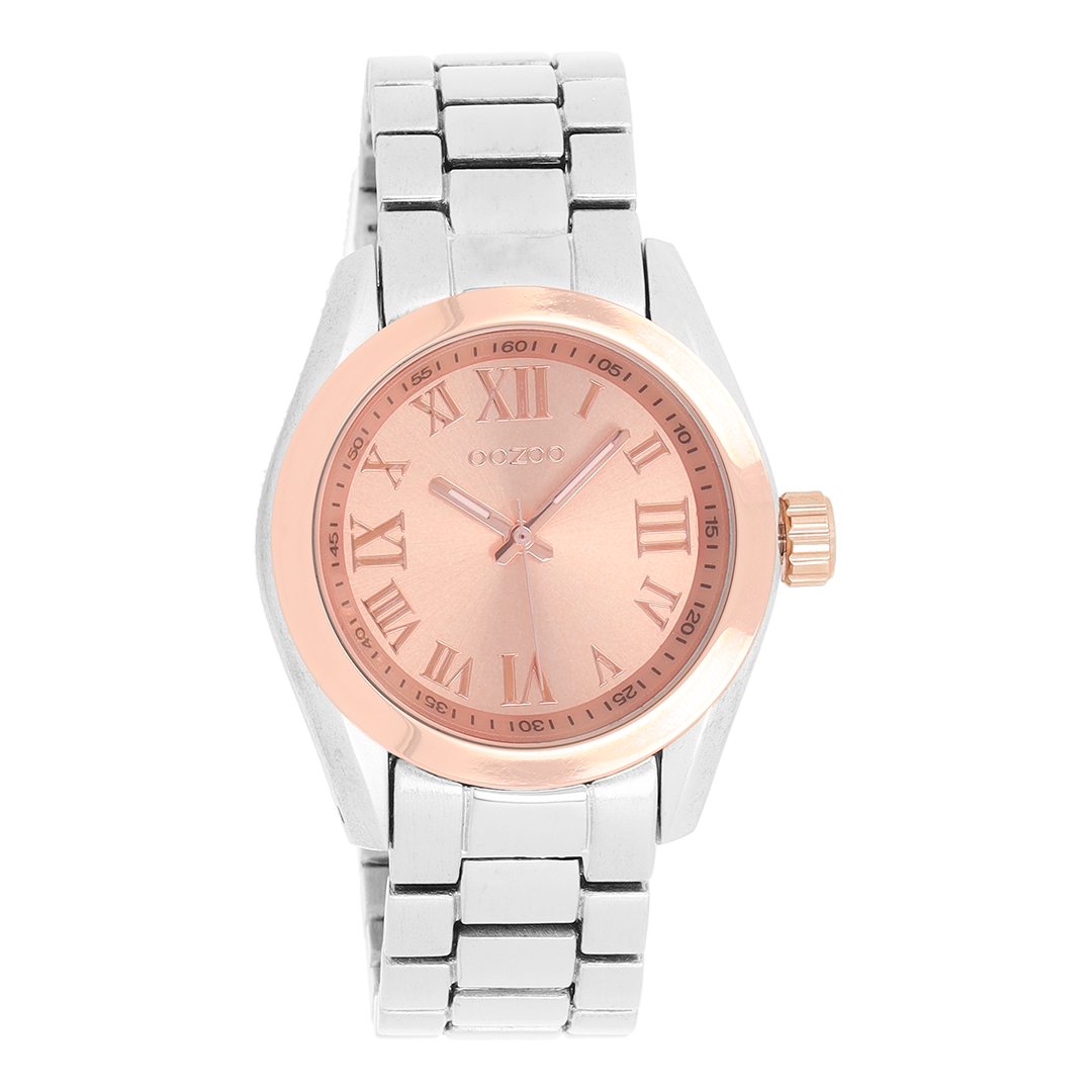 Silver coloured/rose gold OOZOO watch with silver coloured stainless steel bracelet - C5723