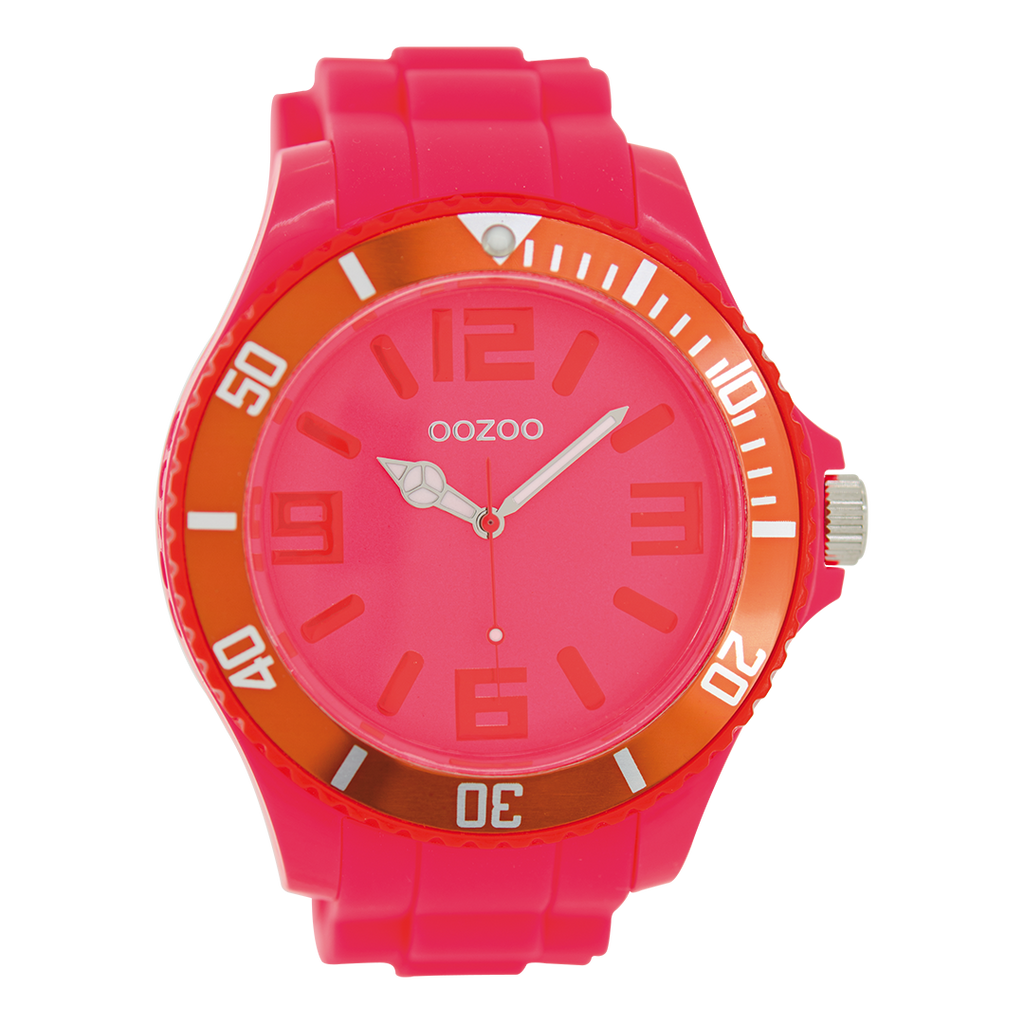 Fluo roze OOZOO horloge met rubber band - C5837