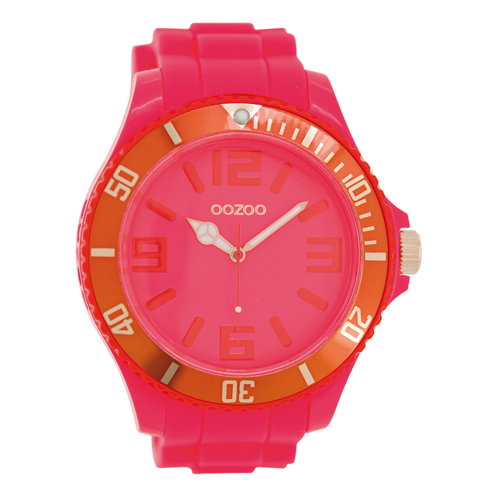 Fluo roze OOZOO horloge met rubber band - C5838