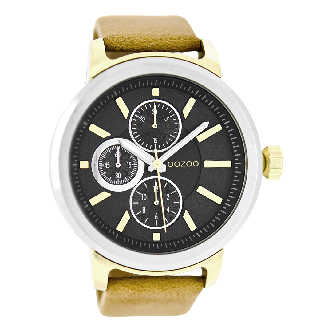 Silver coloured OOZOO watch with sand leather strap - C6065