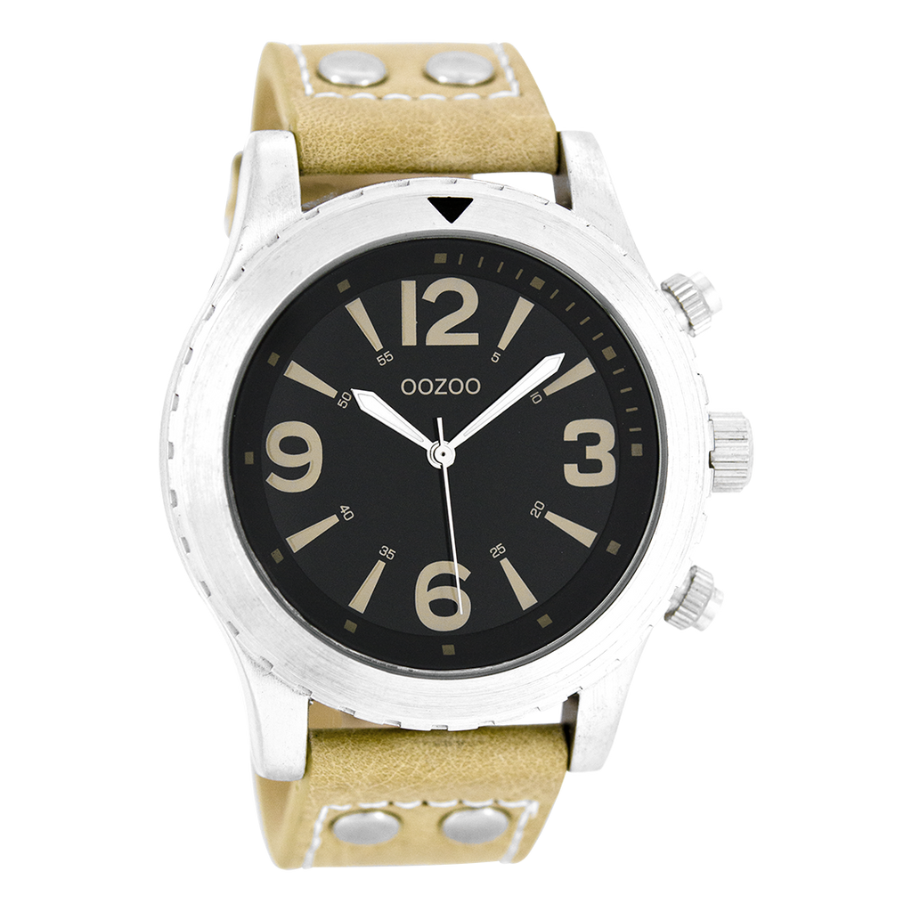 Zilverkleurige OOZOO horloge met zand leren band - C6112