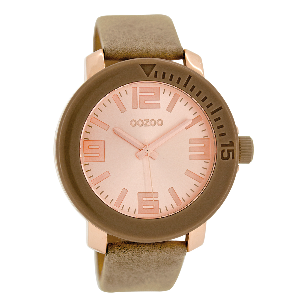 Rosé goudkleurige OOZOO horloge met bruine leren band - C6261