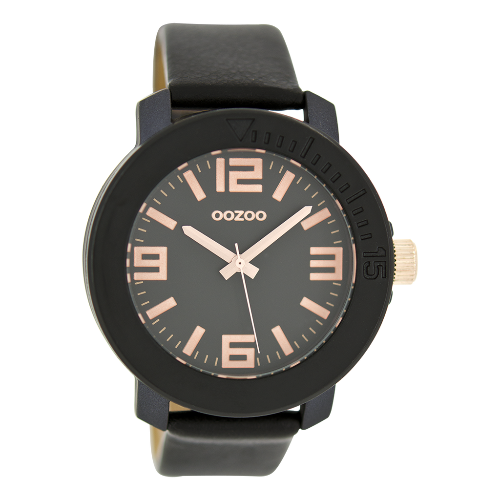 Zwarte OOZOO horloge met leren band - C6264