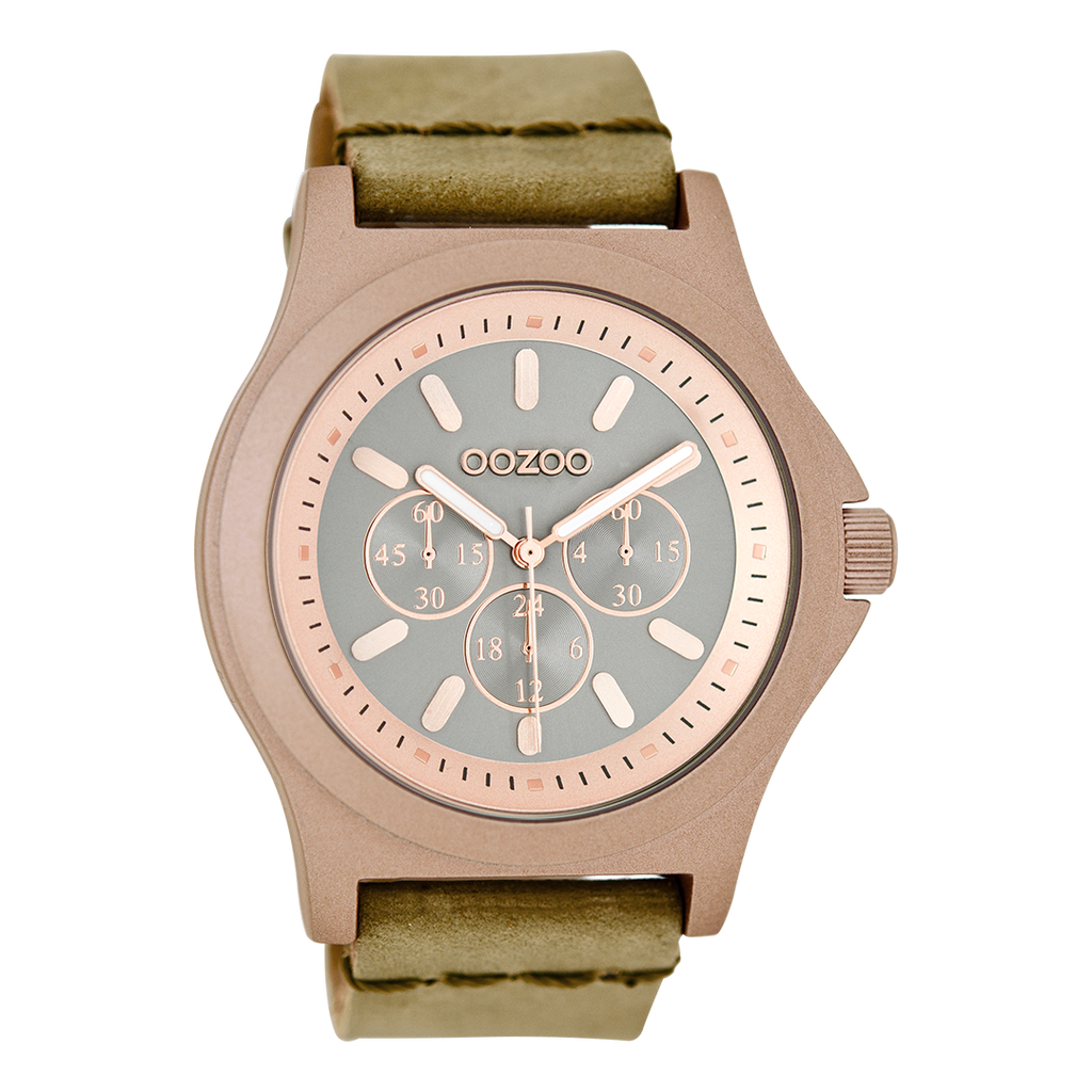 Rose gold coloured OOZOO watch with camel leather strap - C6511