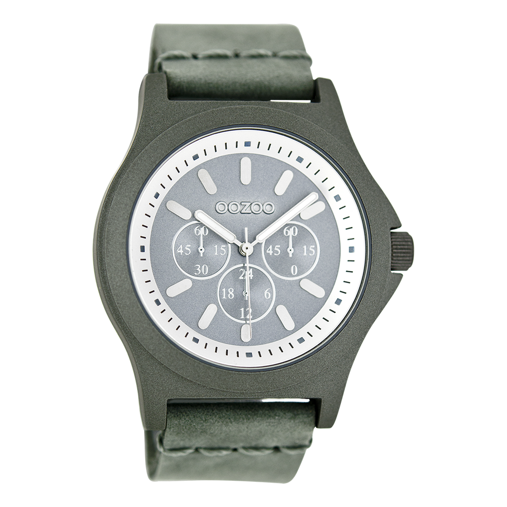 Green grey OOZOO watch with leather strap - C6513