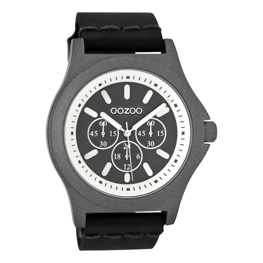 Dark grey OOZOO watch with black leather strap - C6514