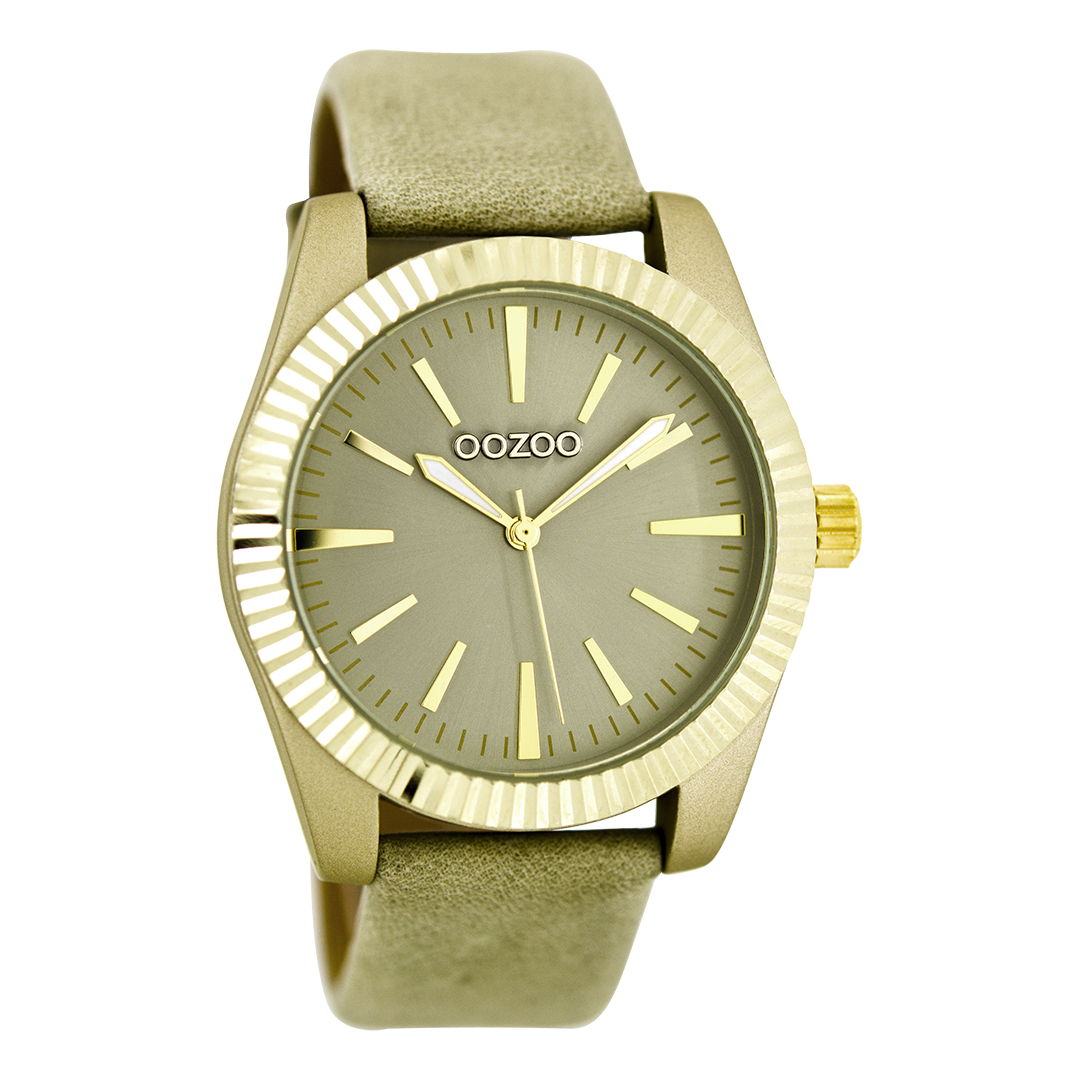Gold coloured OOZOO watch with sand leather strap - C6515
