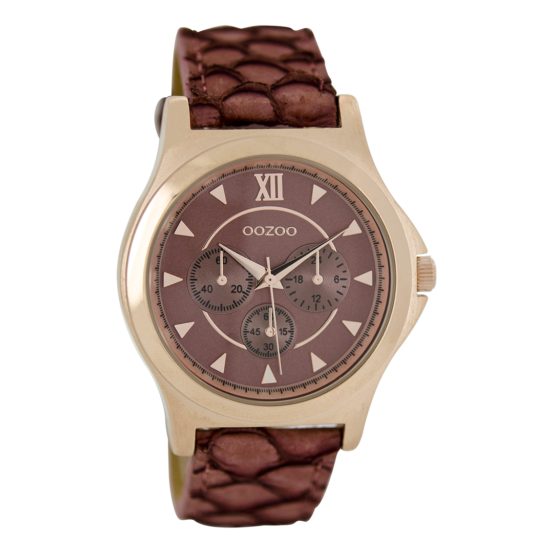 OOZOO Montre en couleur or rose avec bracelet en cuir en couleur ccouleur orail - C6572